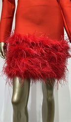 Rhinestone Cutout Feather Bandage Dress In Red Flowering Girl