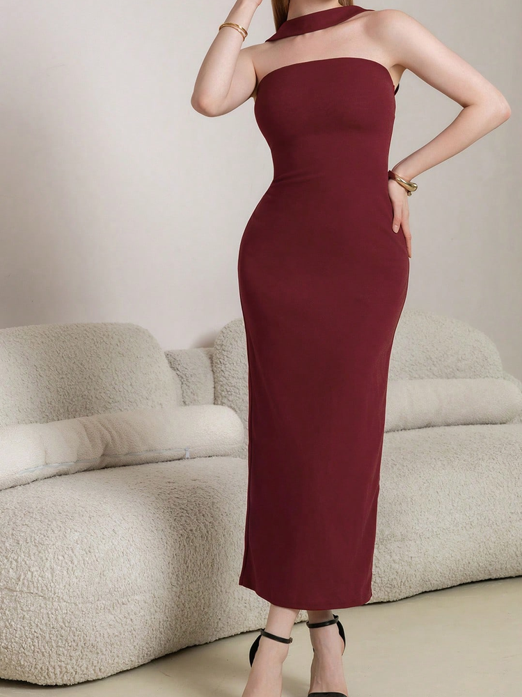 Red Halterneck Suspender Red Bandeau Midi Dress Flowering Girl