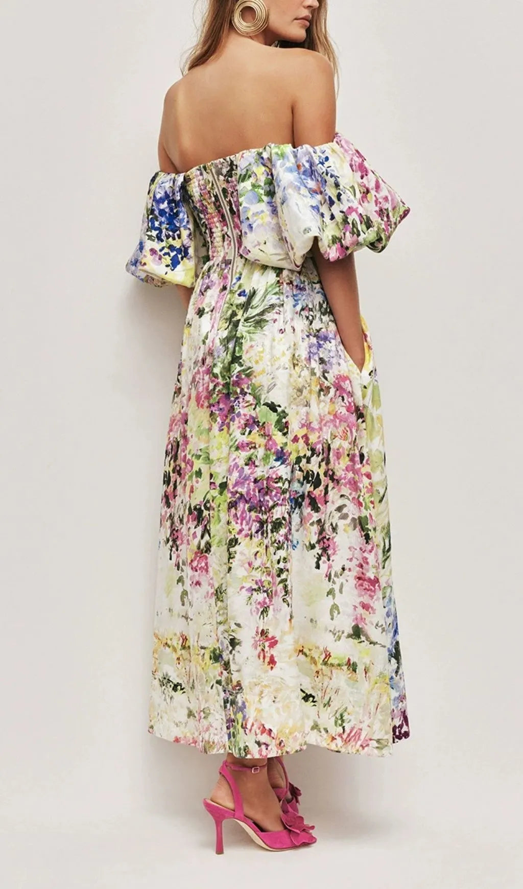 Madonna Puff-Sleeve Printed Maxi Dress Flowering Girl