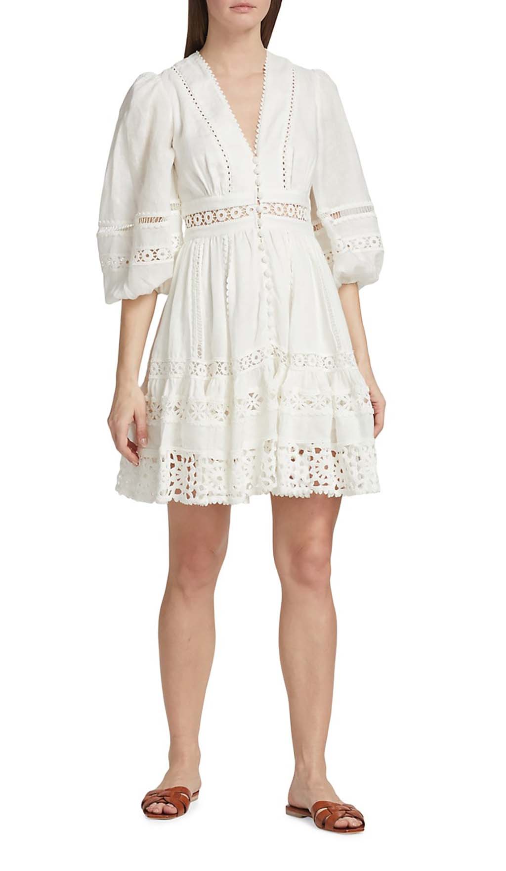 V-Neck Botton Midi Dress In White Flowering Girl