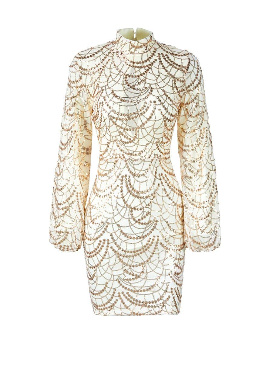 Mock Neck Sequin Bodycon Dress Flowering Girl