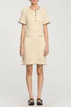 Simona Hollow Knit Mini Dress In Apricot Flowering Girl