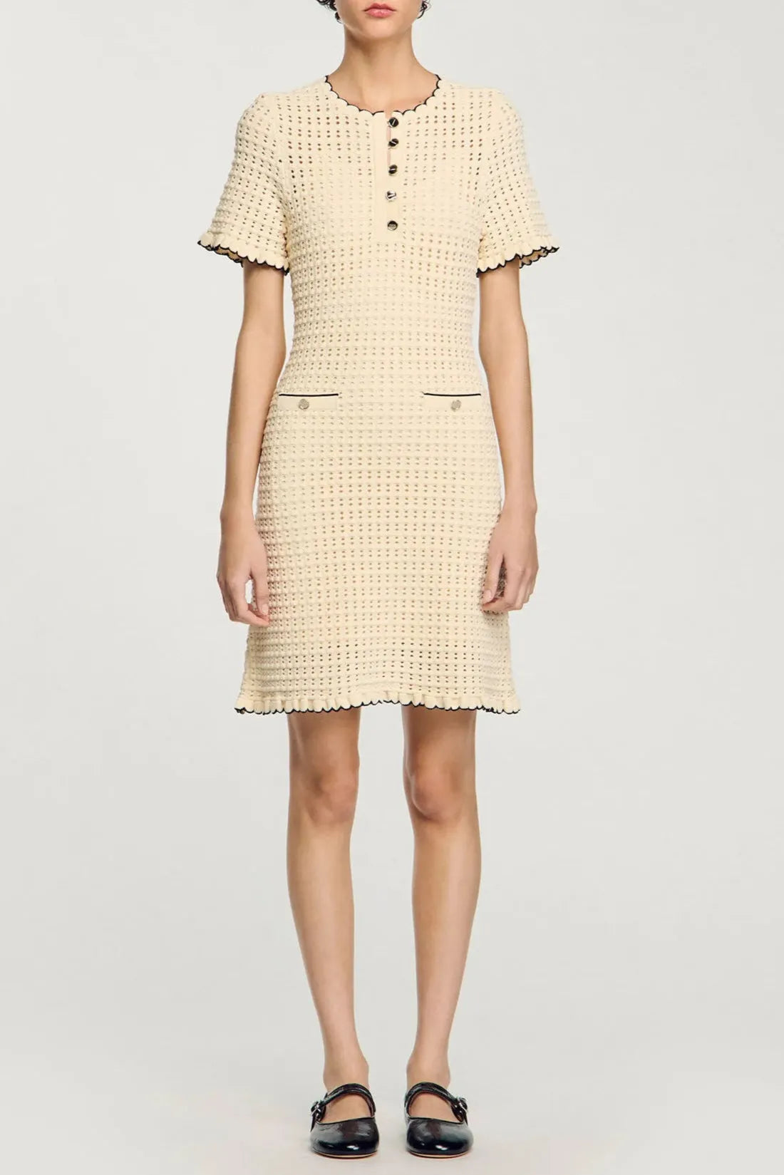 Simona Hollow Knit Mini Dress In Apricot Flowering Girl