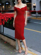 Mallorca Red Off-Shoulder Midi Dress Flowering Girl
