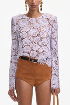 Lilac Lace Fluted Sleeve Top Flowering Girl