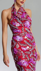 Bass Sequin Halter Midi Dress Flowering Girl