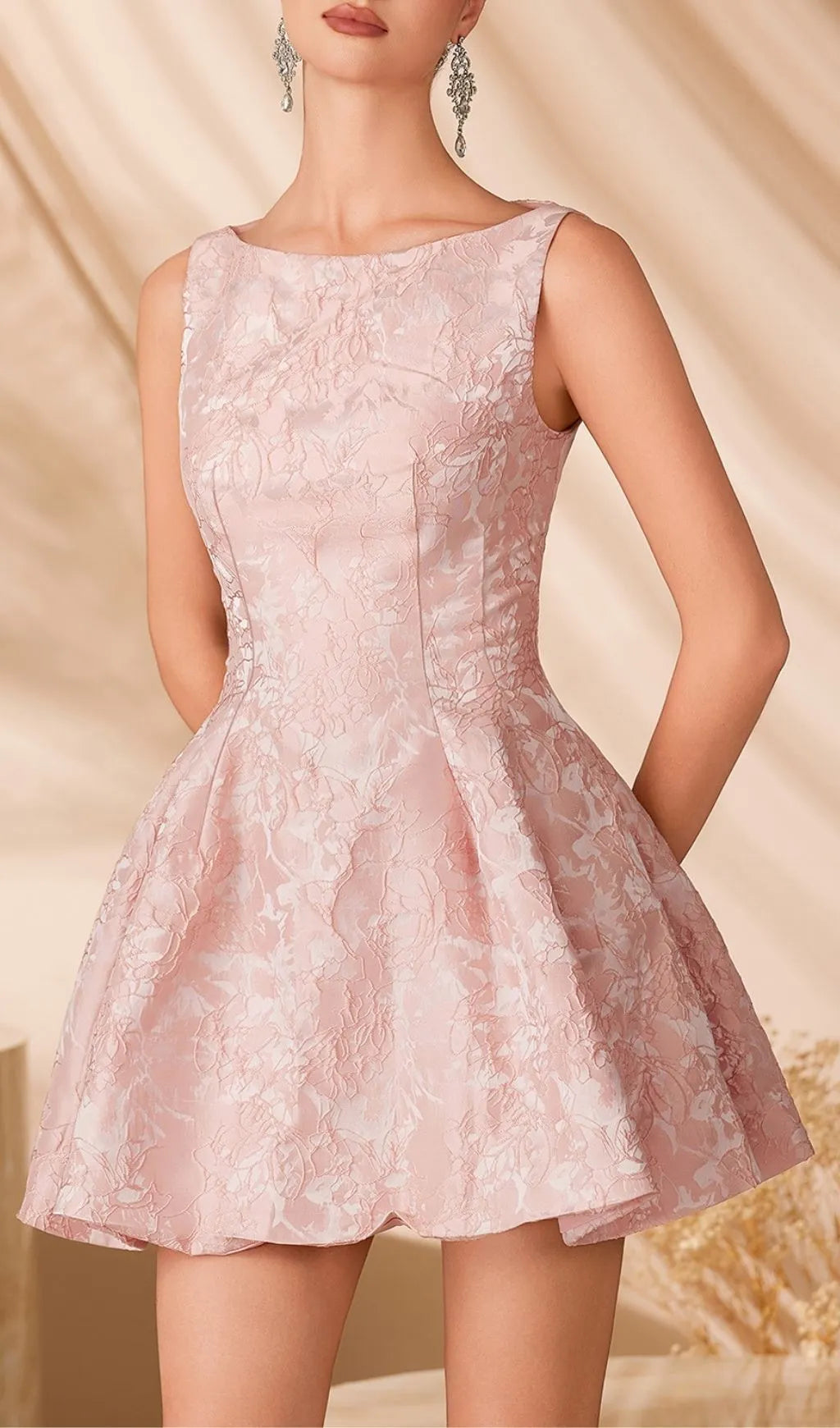 Lalita Pink Sleeveless Jacquard Mini Dress Flowering Girl