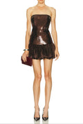 Strapless Sequin Bubble Mini Dress In Brown Flowering Girl