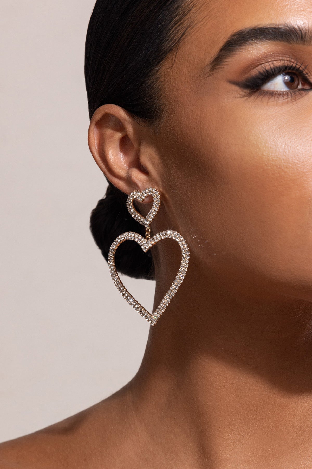 Silver Diamante Heart Shape Drop Earrings Flowering Girl