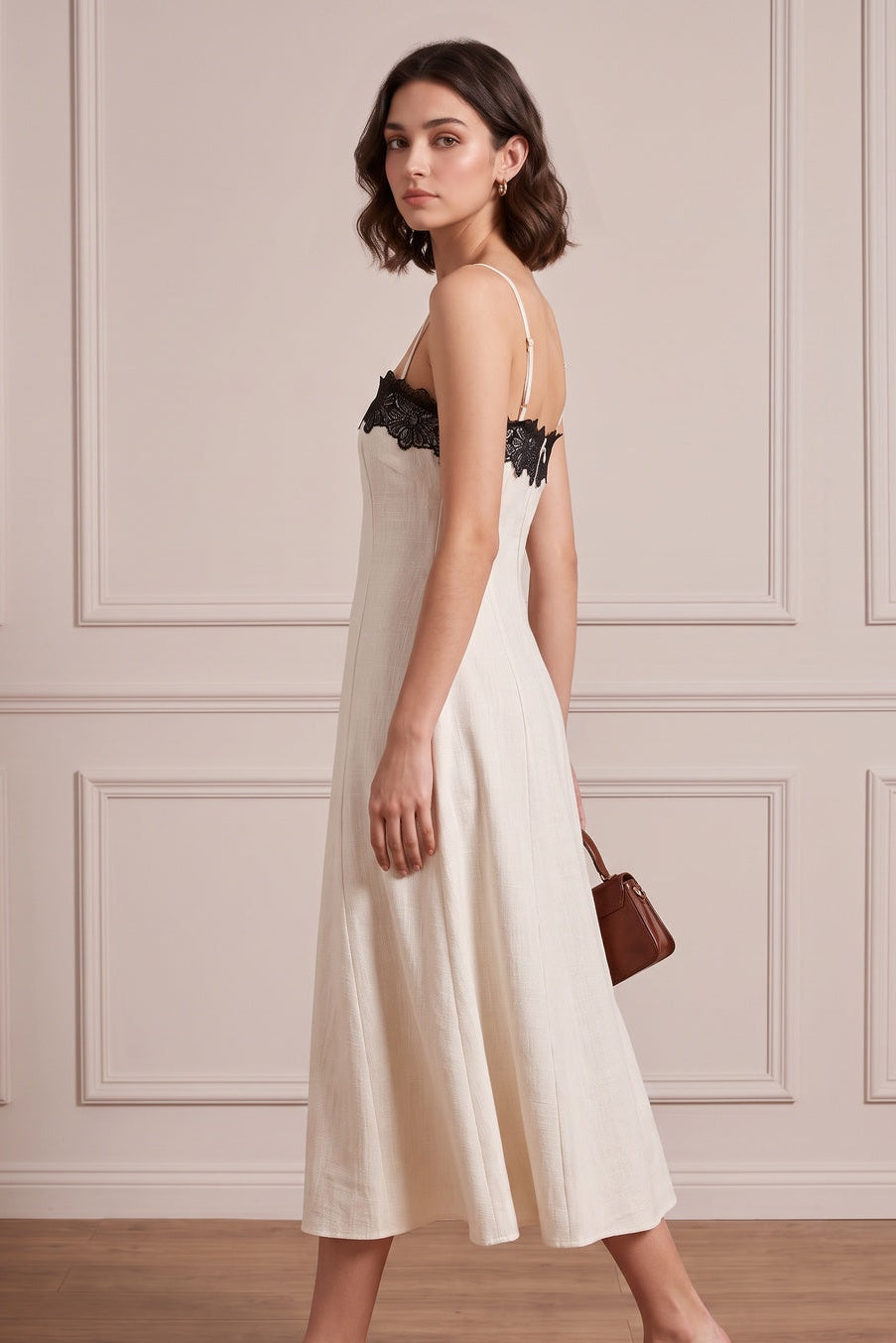 Off-White Linen-Blend A-Line Dress Flowering Girl