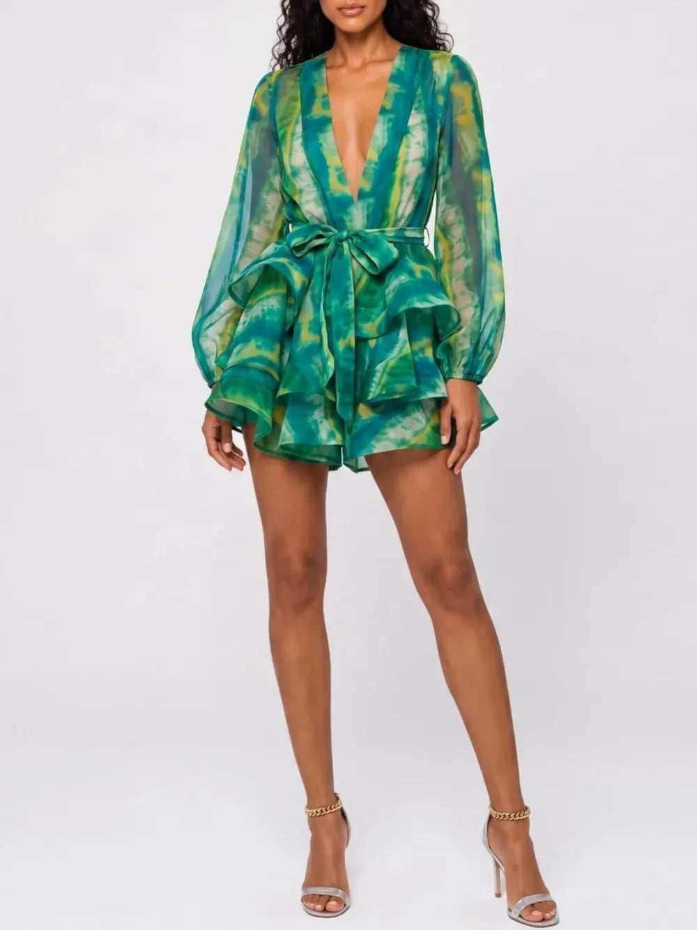 Kormian V Neck Ruffle Mini Dress Flowering Girl