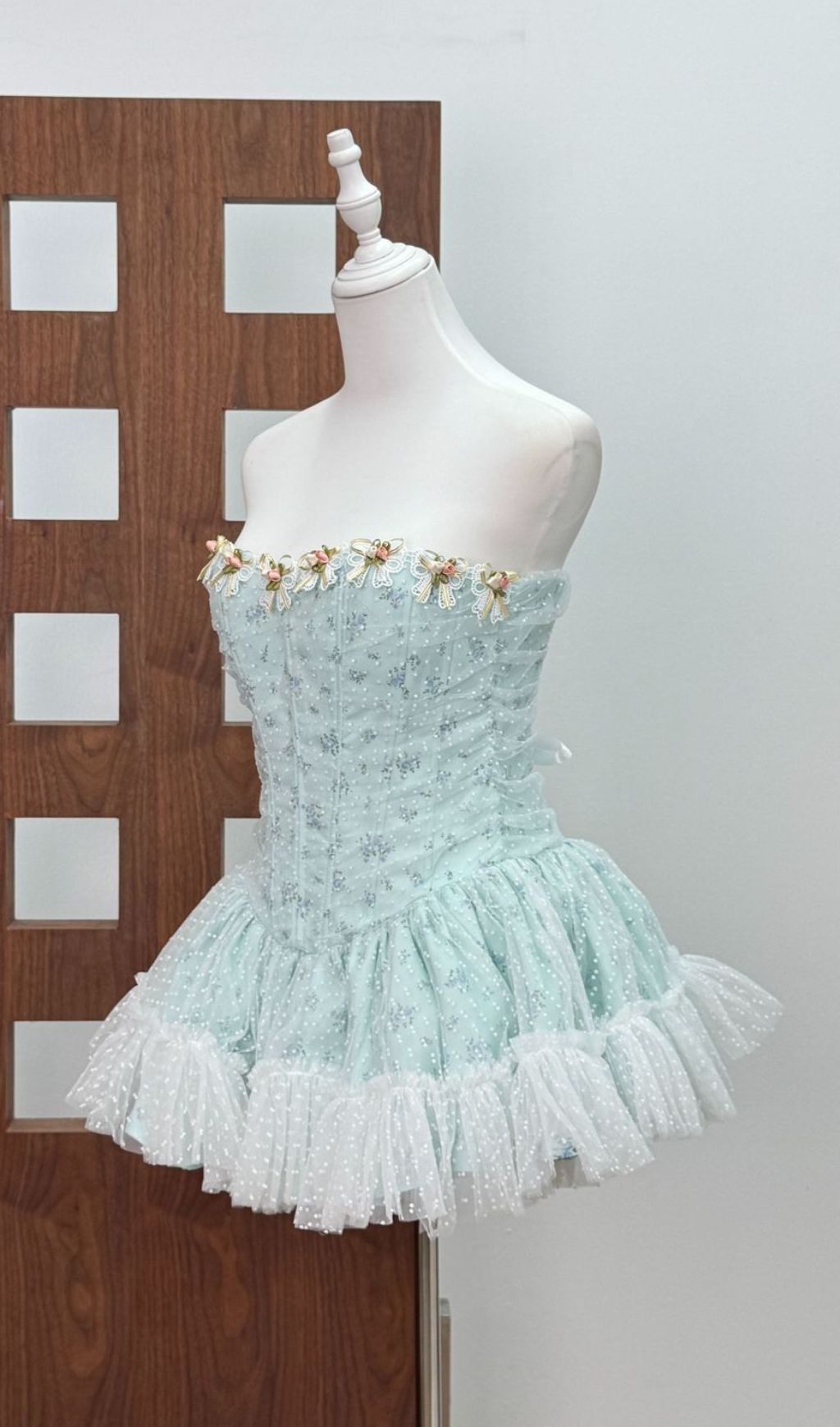 Jaylynn Blue Floral Corset Mini Dress Flowering Girl