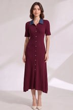 Burgundy Ribbed Knit A-Line Dress Flowering Girl