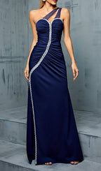 Genova Navy Ruched Maxi Dress Flowering Girl
