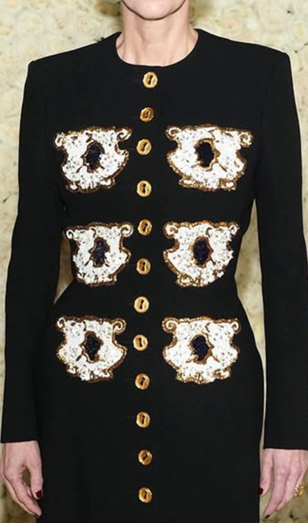 Guto Black Round-neck Patchwork Button Jacket Flowering Girl