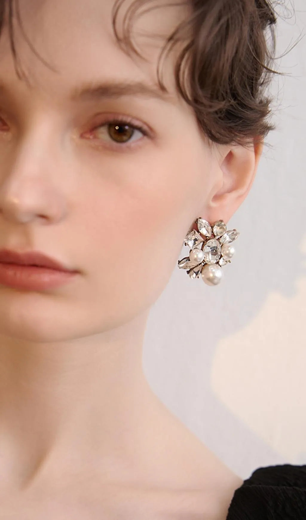 Almudena Silver Vintage Pearl Rhinestone Earrings Flowering Girl