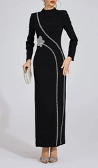Nicola Diamond Embellished Long Sleeve Maxi Dress - Black Flowering Girl
