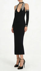 Jeneal Black Halter Diamante Midi Bandage Dress Flowering Girl