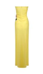 Atepa Yellow Flower Split Maxi Dress Flowering Girl