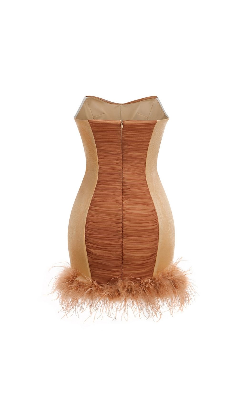 Kazuhito Strapless Diamante Ruched Feather Mini Dress Flowering Girl
