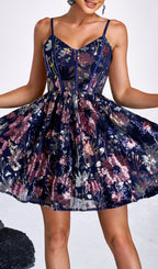 Cedar Navy Flower Corset Mini Dress Flowering Girl