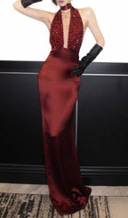 Joffrey Red Halter Sequin Maxi Dress Flowering Girl