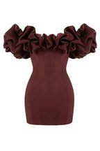 Burgundy Satin Ruffle Strapless Mini Dress Flowering Girl