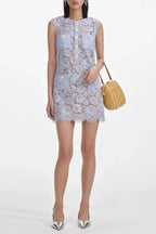 Blue Fine Lace Mini Dress Flowering Girl