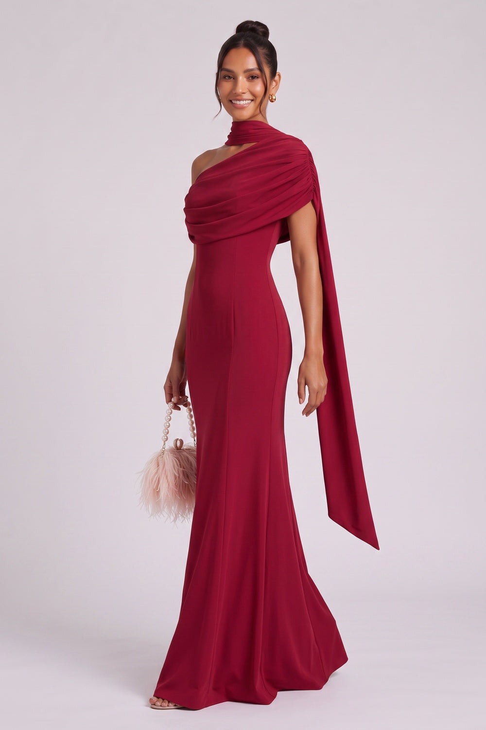 Deep Red Crepe Column Gown Flowering Girl