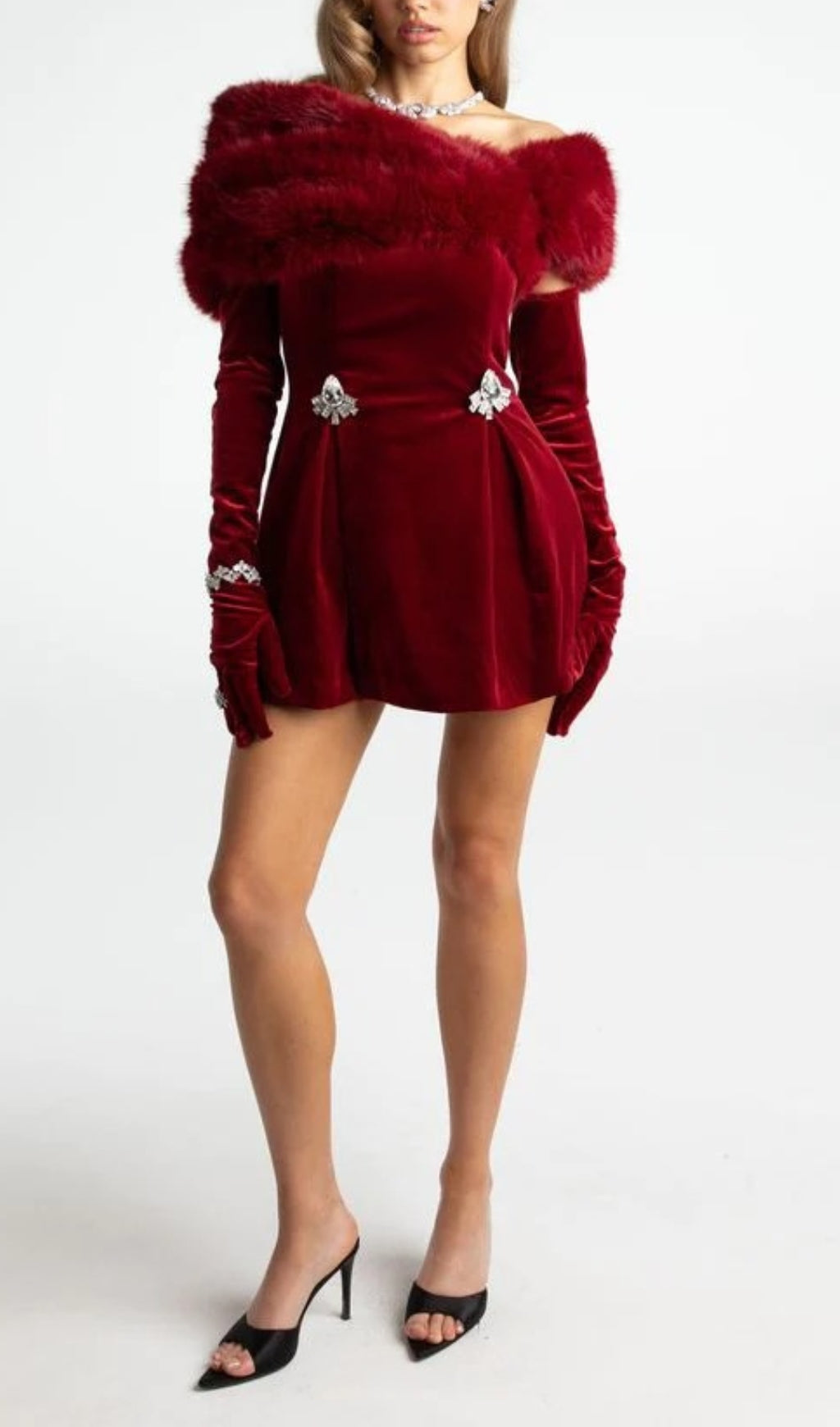 Ainhoa Red Velvet Mini Dress Flowering Girl