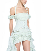 Baha Ruch Ruffle Fringe Mini Dress In Mint Green Flowering Girl