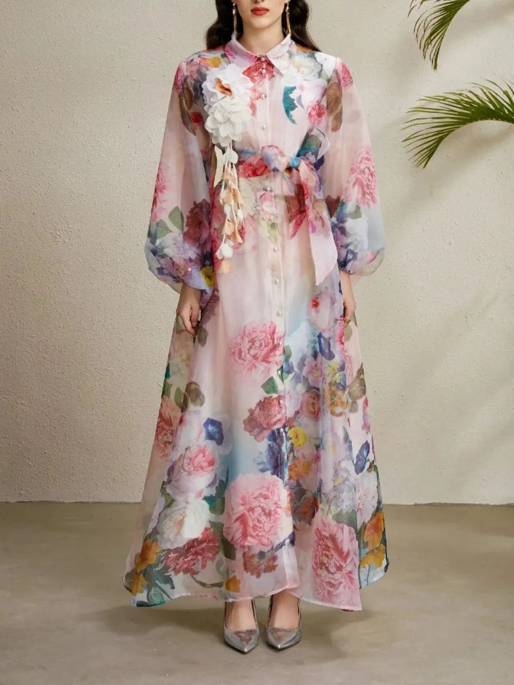 Maru Pink Printed Maxi Dress Flowering Girl