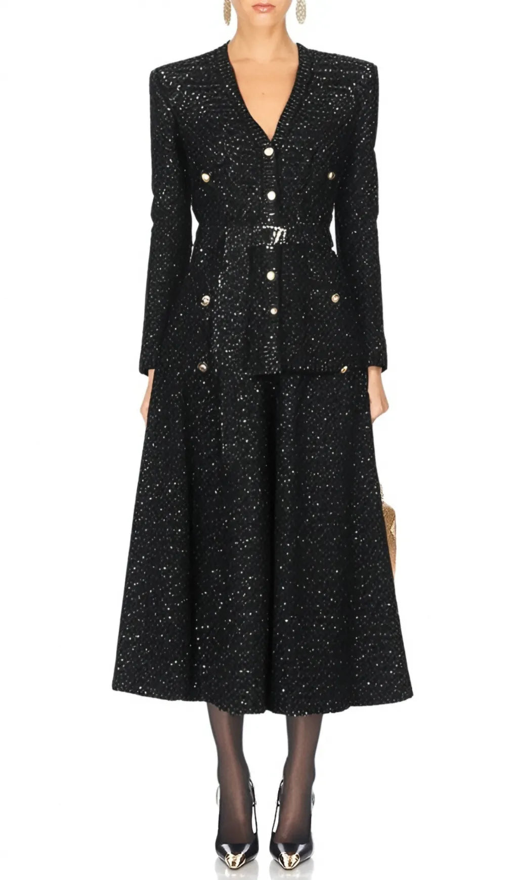 Sequin Knit v-Neck Cardigan In Black Flowering Girl