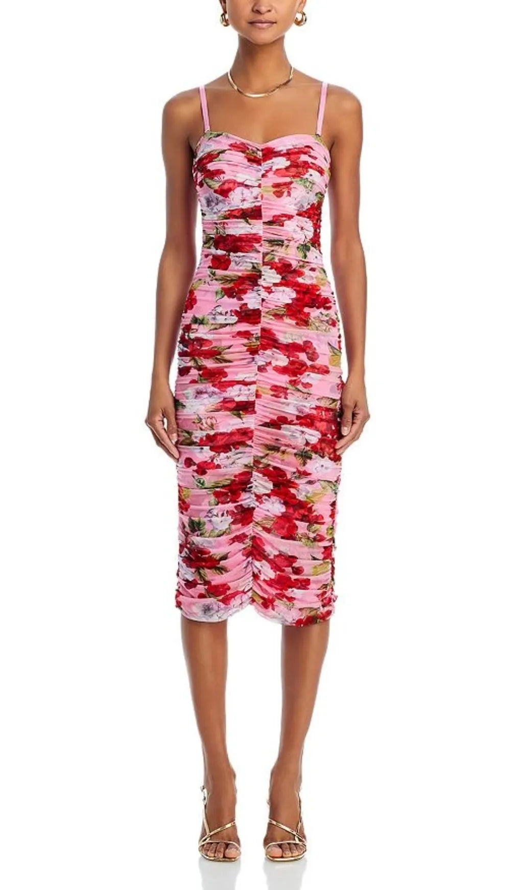 Baki Strapless Floral Ruched Midi Dress Flowering Girl