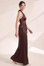 Chocolate Brown Satin Fitted Column Gown Flowering Girl