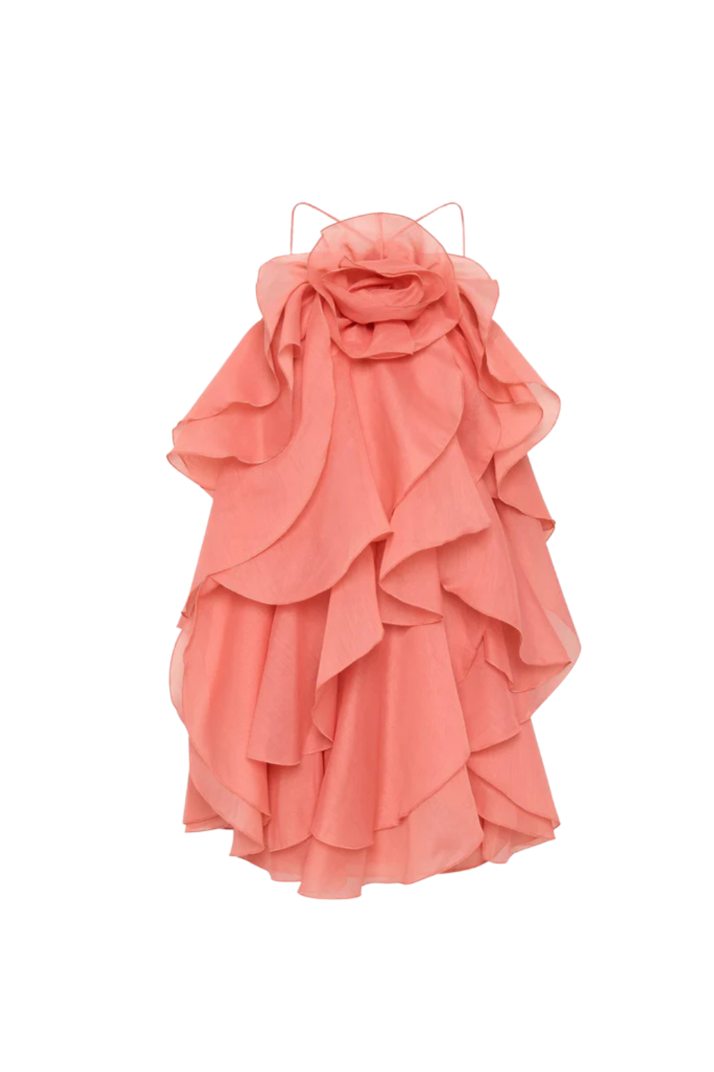 Lorraine Halter Floral Ruffle Layered Mini Dress In Orange Flowering Girl