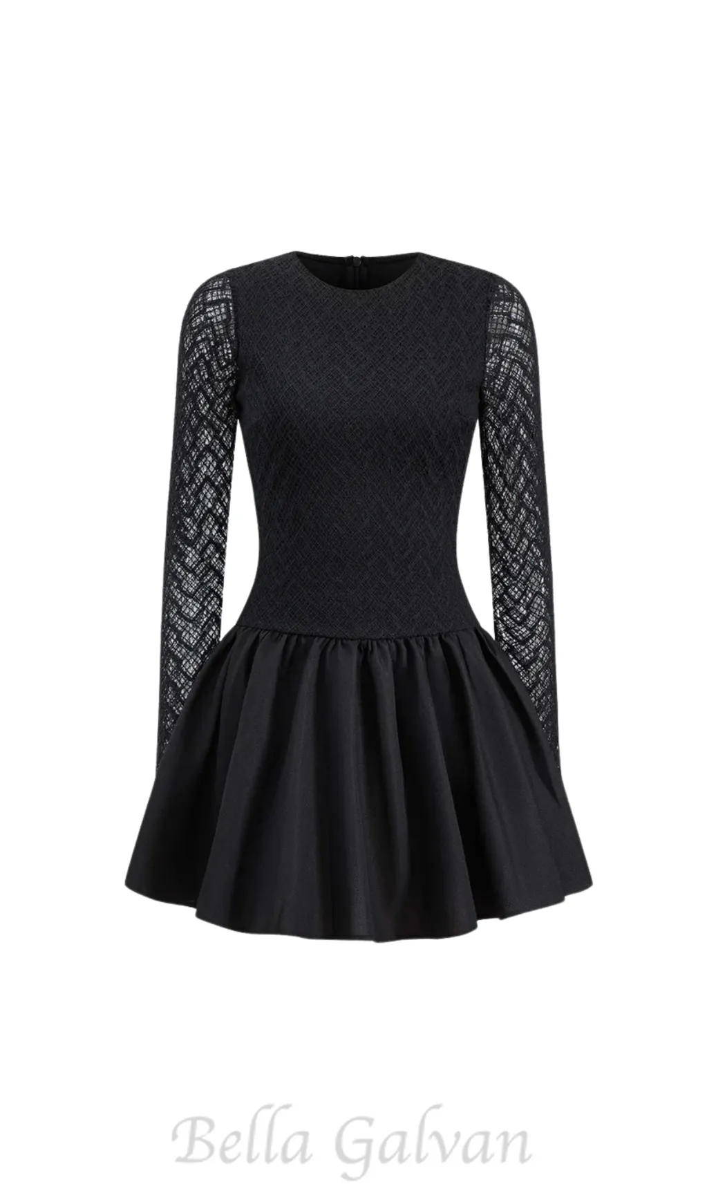 Lace Patchwork Puff Mini Dress in black Flowering Girl