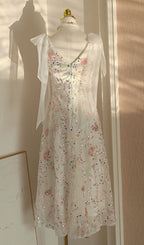 Felda V-Neck Flower Sequin Midi Dress Flowering Girl
