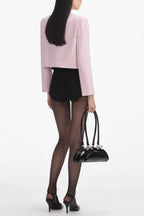 Pink Boucle Pearl Trim Jacket Flowering Girl