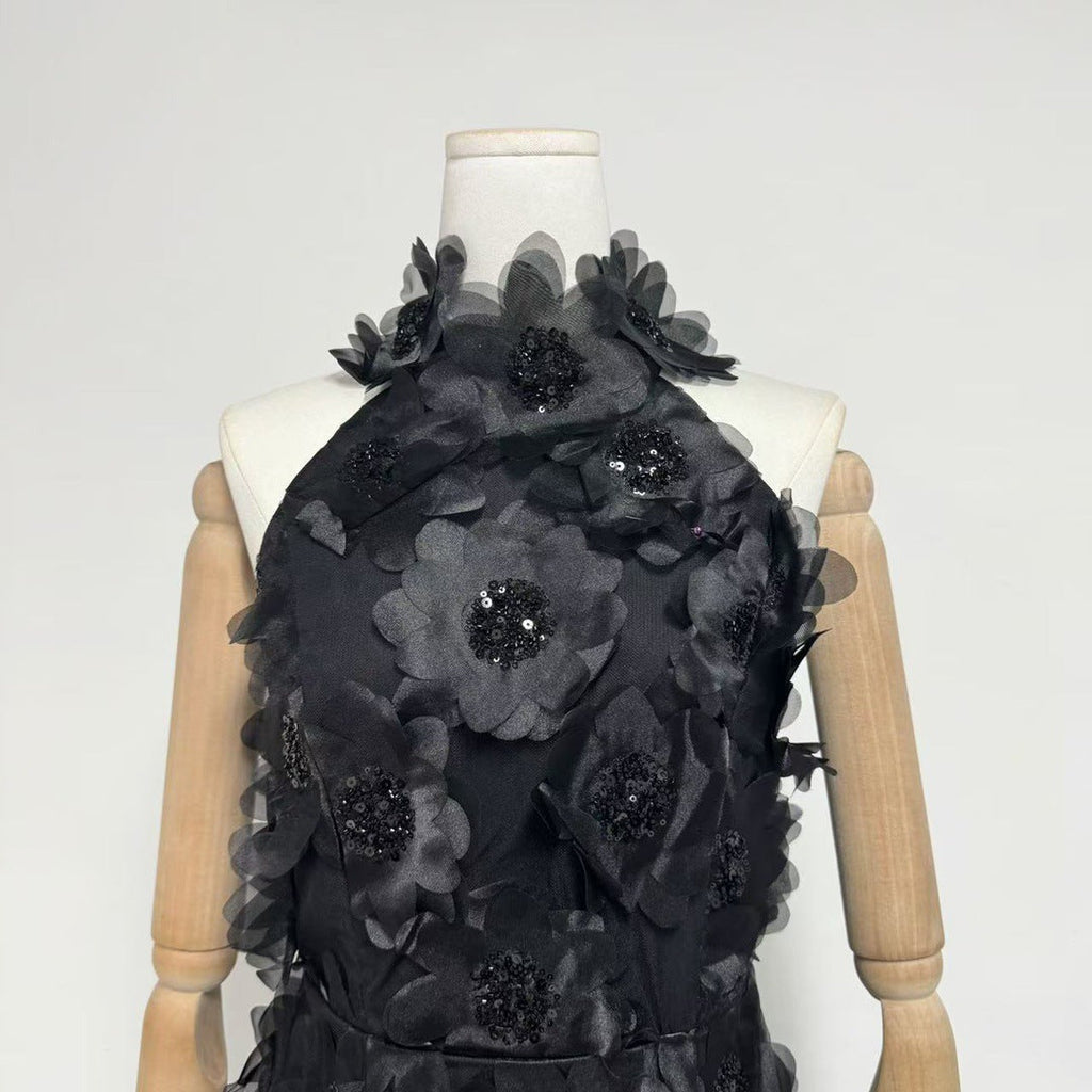 Cherry Blossom Mini Dress In Black Flowering Girl