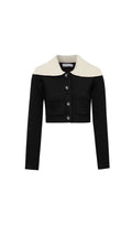 BLACK KNIT CARDIGAN WITH CONTRAST COLLAR Flowering Girl
