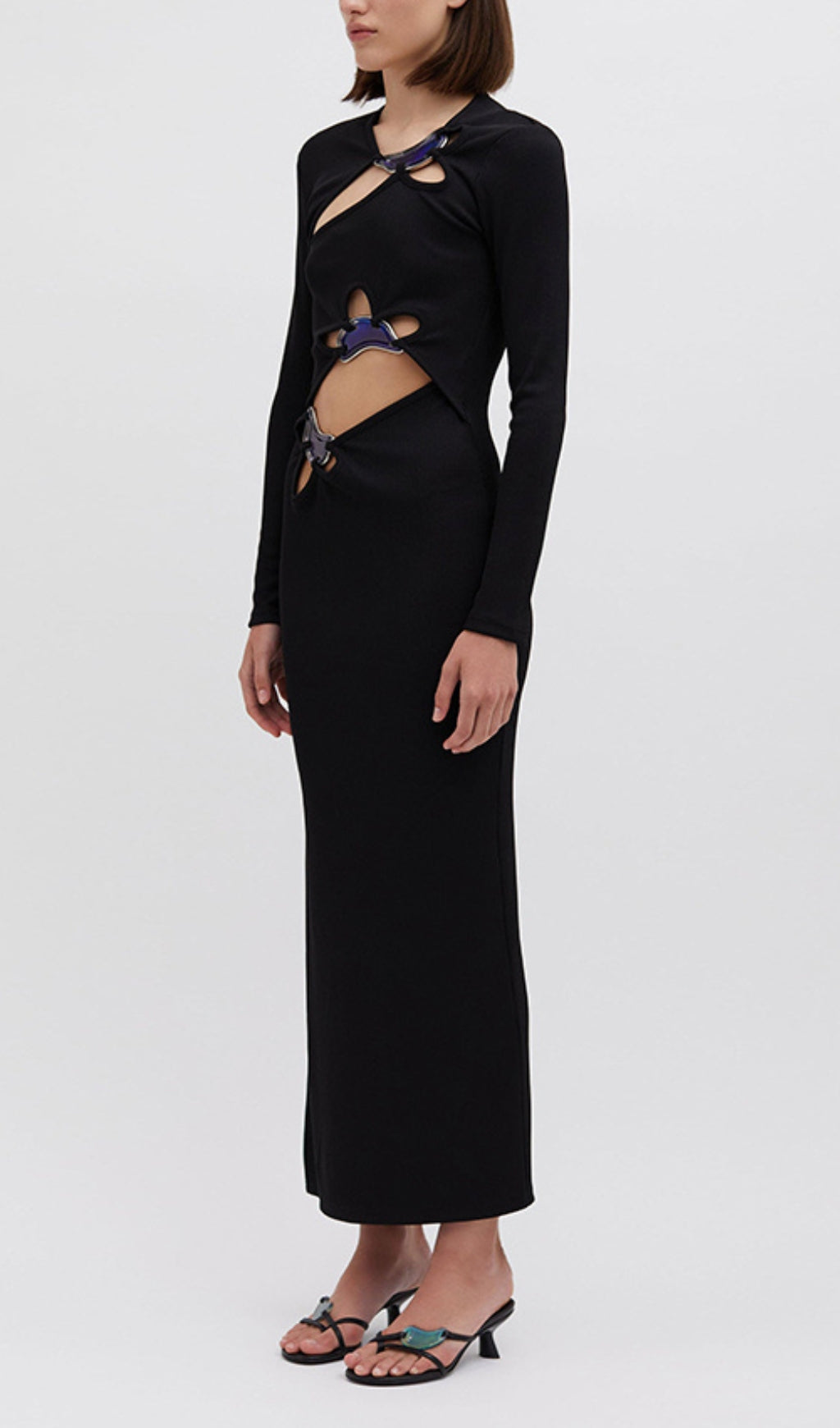 Barbel Black Cutout Long Sleeve Maxi Dress Flowering Girl