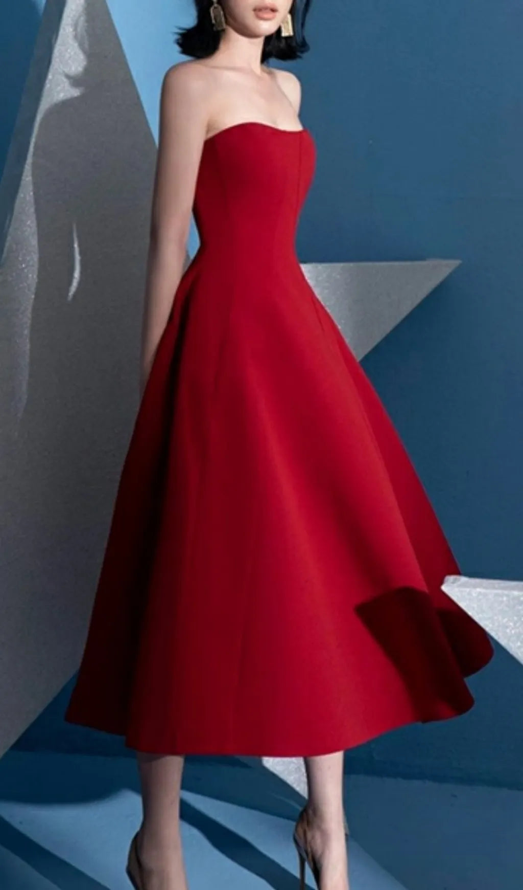Fiorella Red Strapless Midi Dress Flowering Girl