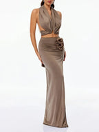 Cormyra Backless Ruched Split Skirt Set Flowering Girl