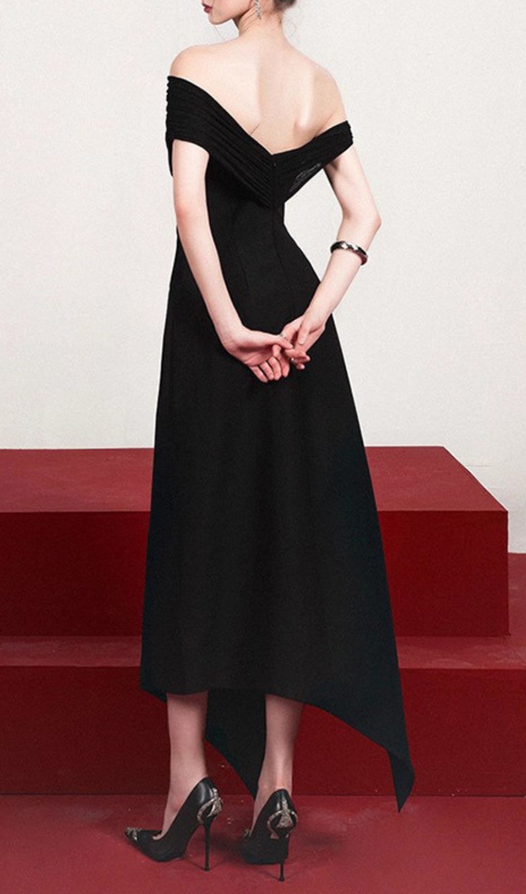 Iris Black Off-Shoulder Irregular Hem Maxi Dress Flowering Girl