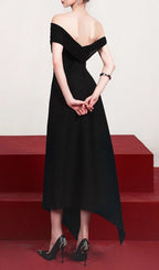 Iris Black Off-Shoulder Irregular Hem Maxi Dress Flowering Girl