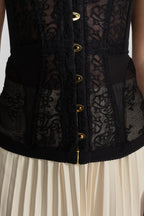 Black Floral Lace Strapless Sweetheart Corset Top Flowering Girl