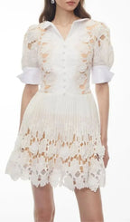 Selena White Floral Appliqué Mini Dress With Cut-Outs Flowering Girl