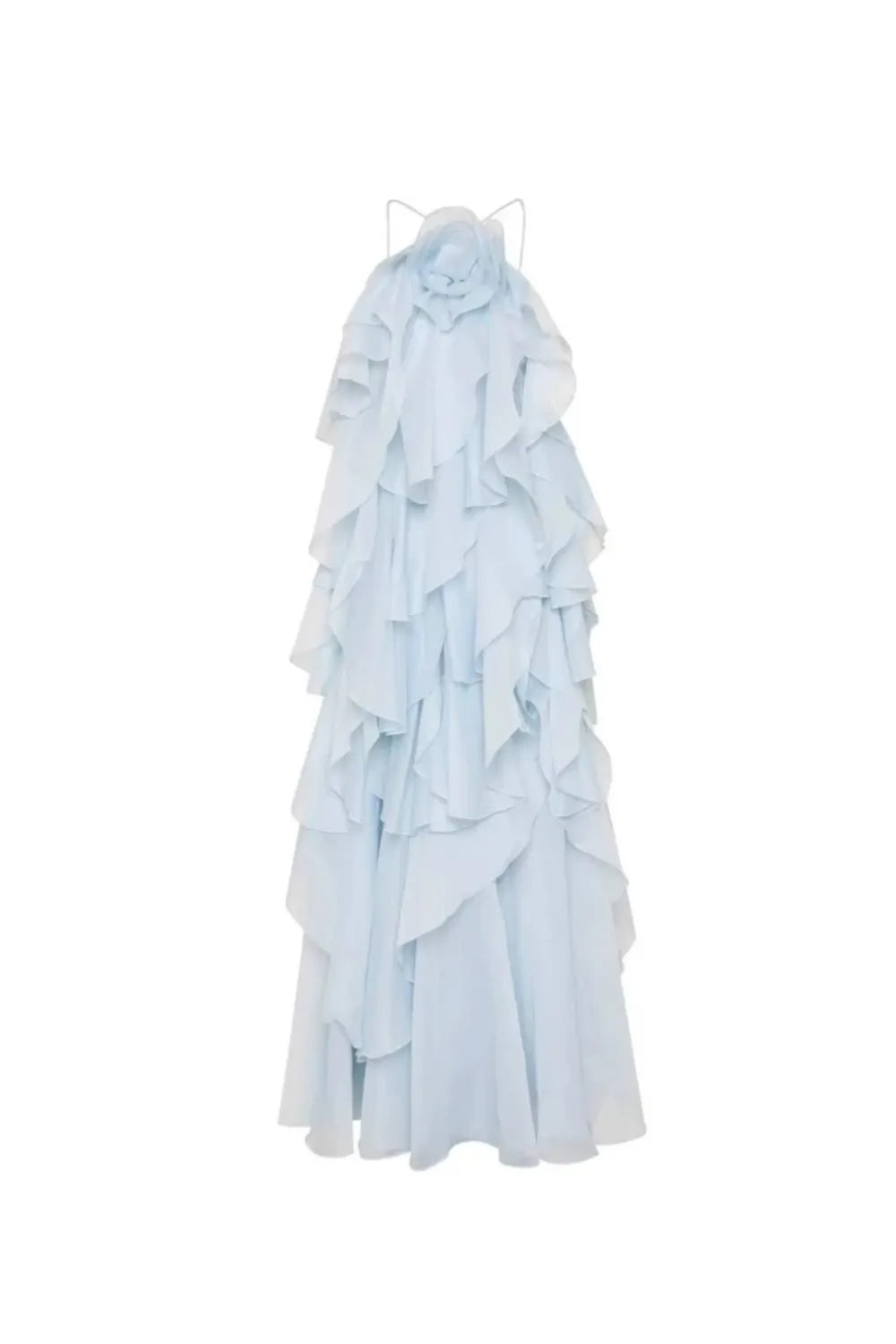 Caysie Halter Floral Ruffle Layered Maxi Dress in Blue Flowering Girl