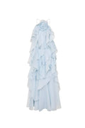 Caysie Halter Floral Ruffle Layered Maxi Dress in Blue Flowering Girl